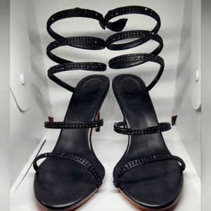 Black Crystal Wrap Around Strap Sandals Stiletto Snake 40